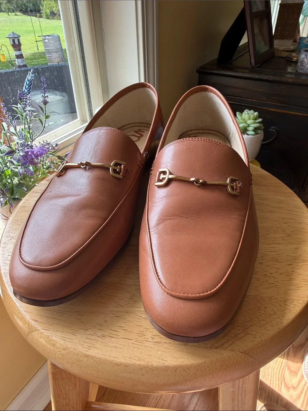 Sam Edelman Leather Horsebit Loafers Cognac Tan Women’s 9 Wide